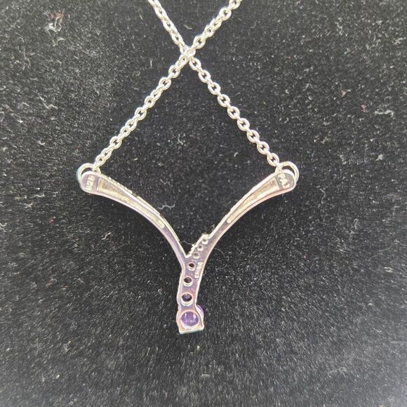 Sterling Silver 925 Purple Amethyst Necklace Studs Earrings Set Cubic Zirconia - Picture 4 of 5